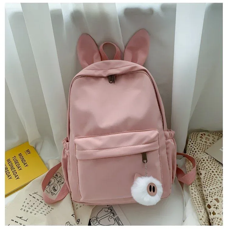 oreilles de lapin personnalisées et simples, nouvelle mode, sac à dos en tissu nylon, nom brodé personnalisé, sac d'étudiant pour hommes et femmes