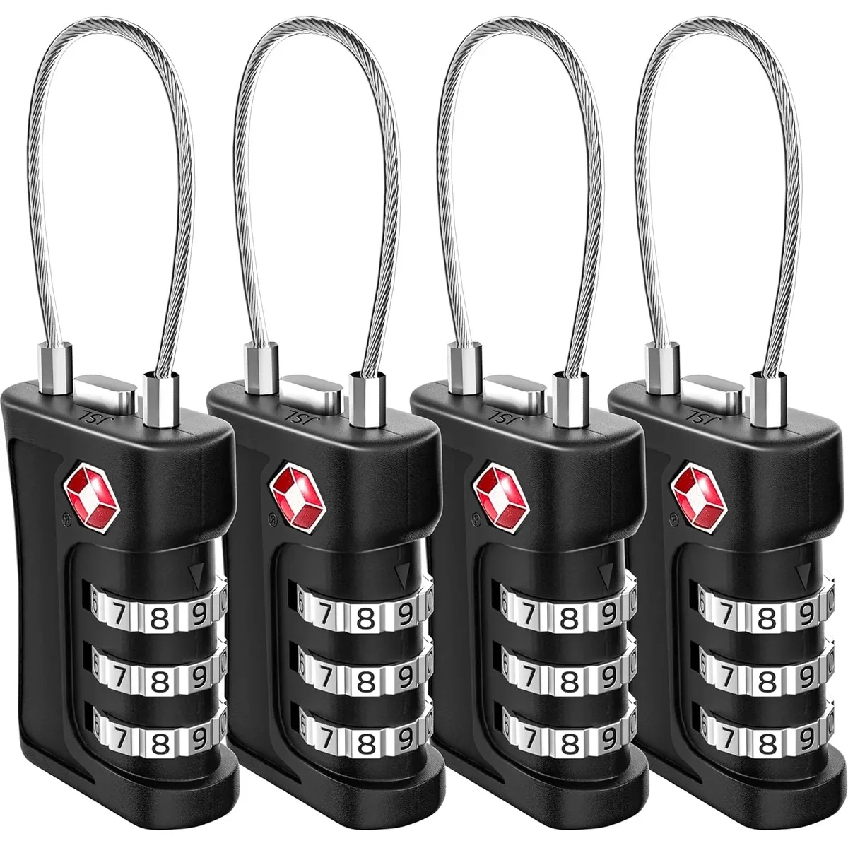 lot de 4 cadenas à code douanier tsa pour bagages de voyage, cadenas noir à design contrastant, cadenas à comb