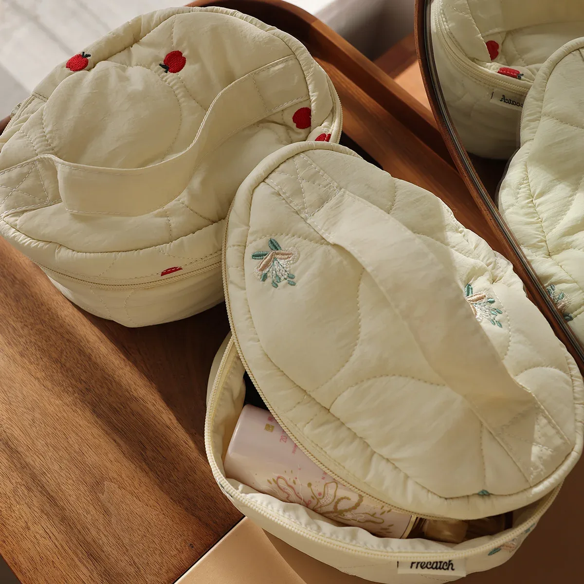 sac à cosmétiques brodé de fleurs de fruits portables, avec fermeture éclair, grande capacité, sac à main de rangement souple pour filles, valises