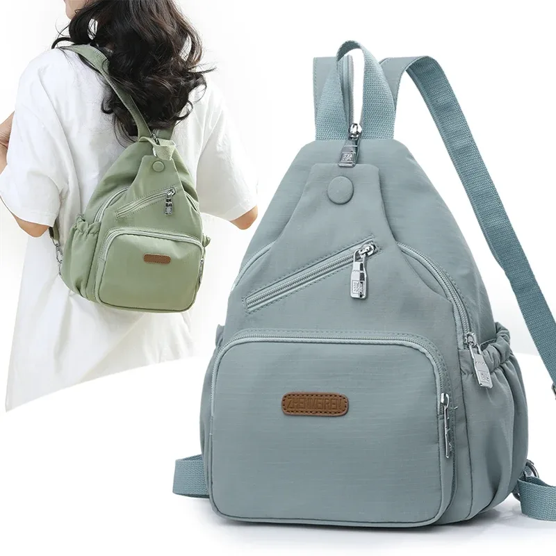 sac de poitrine en nylon imperméable pour femmes, sac à dos à bandoulière à la mode, sac à bandoulière de voyage léger à poche pour un usage quotidien