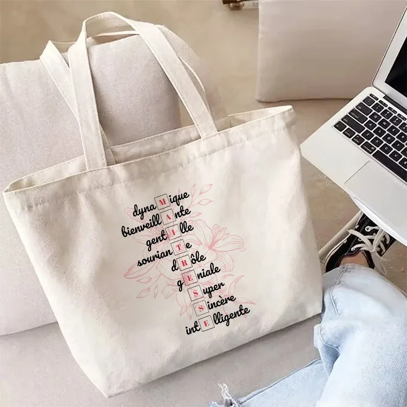 sac fourre-tout à thème enseignant, sac à bandoulière d'école inspiré avec motif de style français, sac à main à motif éducatif cadeau maitresse d'école