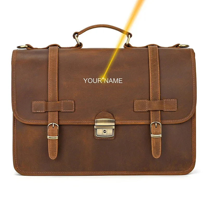 sac pour ordinateur portable en cuir véritable personnalisé pour hommes, étui à bombes de voyage d'affaires, sac lancé, sacs en cuir pour le travail de bureau, sac fourre-tout