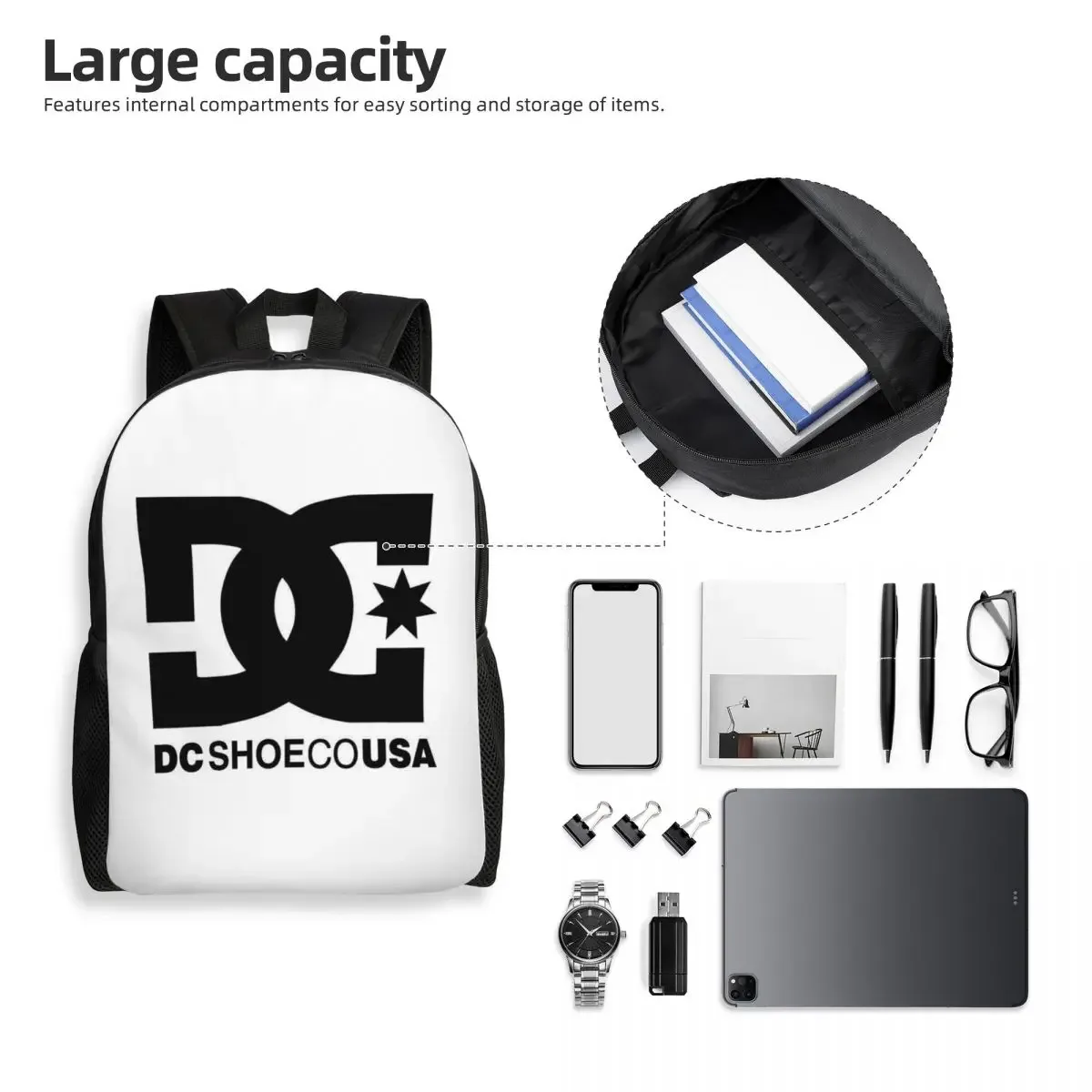 sac à dos dc shoe co pour étudiants, garçons et filles, sac d'école, sac à bandoulière pour ordinateur portable