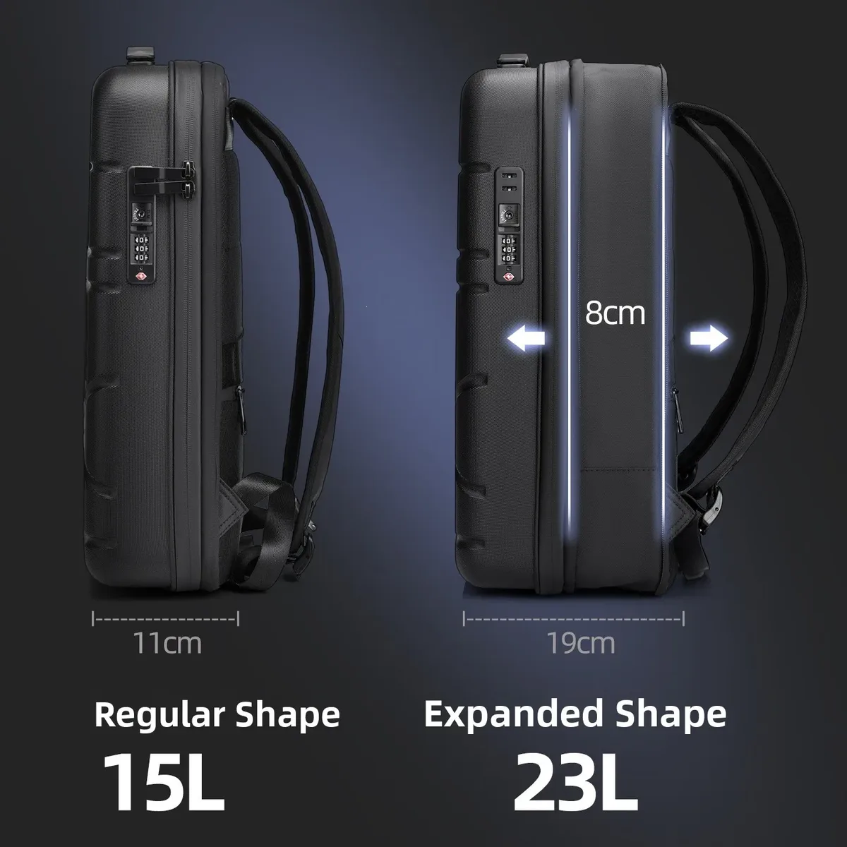 sac à dos de gaming unisexe grande capacité, sac à double épaule, coque rigide extensible, matériau pc, style professionnel élégant