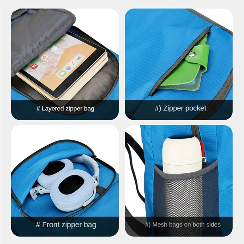 sac à dos léger et pliable avec logo personnalisé, imperméable, personnalisable, idéal pour les voyages en plein air et la randonnée.
