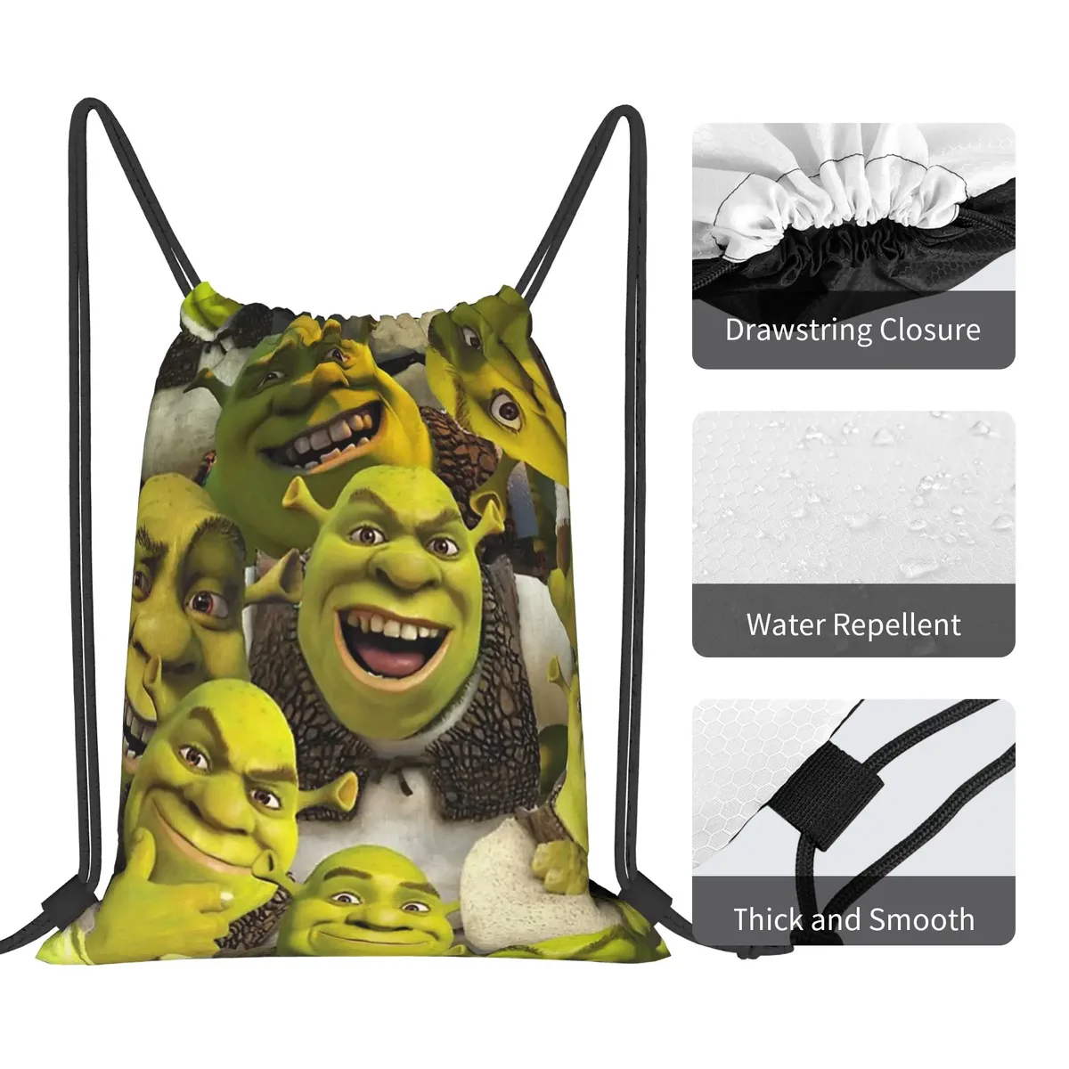 sac à dos à cordon shreks memes, sac de sport résistant à l'eau, sac à cordon avec visage drôle d'anime pour le yoga, 36 cm (largeur) x 43 cm (hauteur)