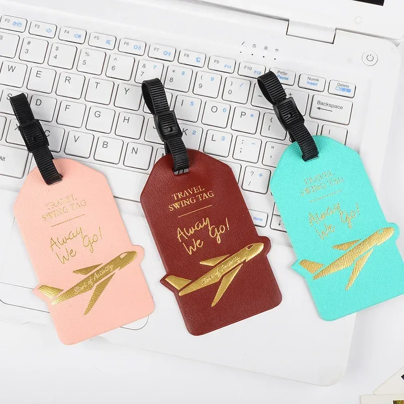 étiquettes de valise en cuir pu pour femmes et hommes, porte-adresse d'identification, accessoires de voyage d'embarquement de bagages, avion créatif