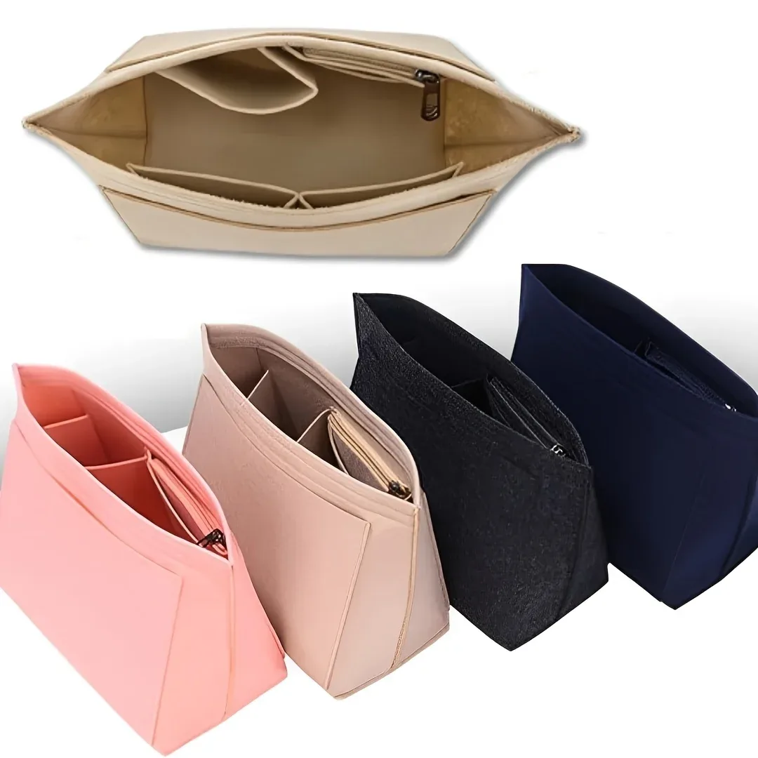 Felt Crescent-Shaped Organizer Insert – 7-Compartment Foldable Liner for Structured Handbags, Multi-Pocket Storage, S/M/L