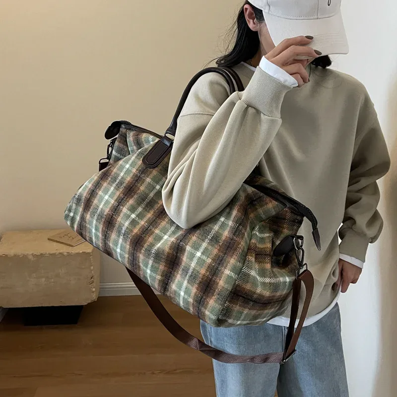 1 pièces sac de voyage à main grande capacité rétro plaid bandoulière sac de sport court voyage affaires et voyage bagages fourre-tout