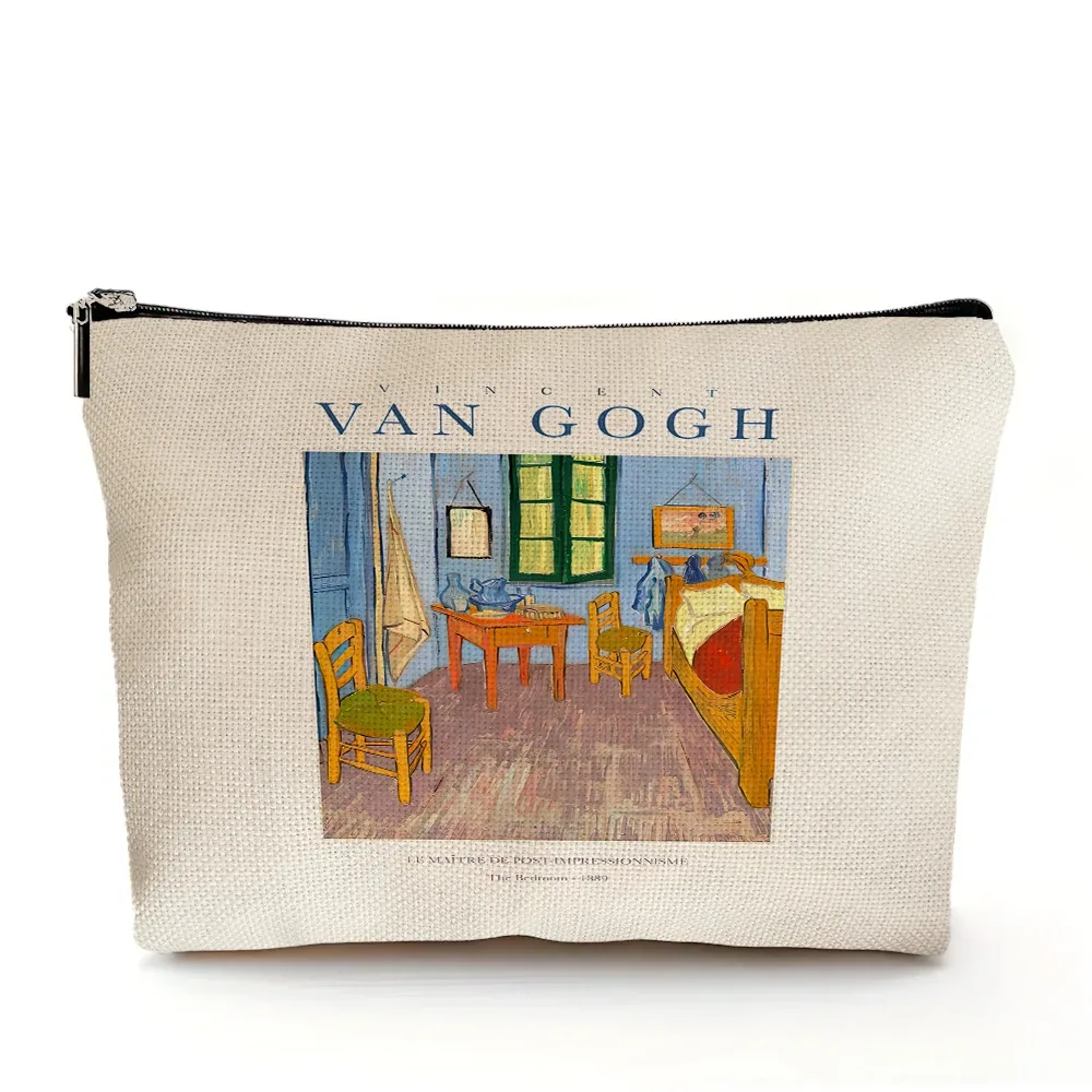 vincent van gogh femmes sac cosmétique nuit étoilée double impression dame sacs de maquillage de mariage fille voyage sac à main organisateur portefeuille
