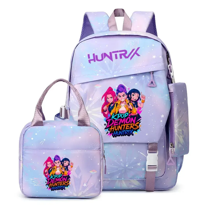 ensemble de sacs à dos kpop demon hunters avec sac à déjeuner et trousse à crayons, cartable pour garçons, sac à dos léger pour ordinateur portable, sacs de voyage