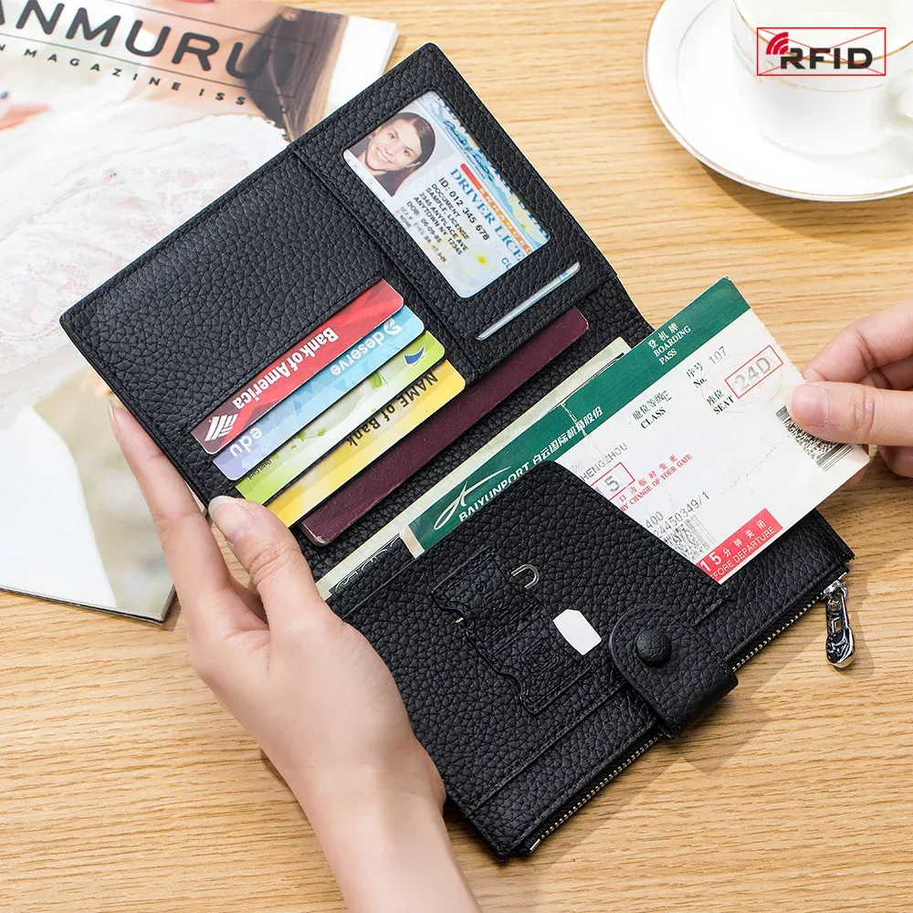sac à passeport rfid ultra-fin en cuir véritable pour femme, portefeuille multifonctionnel, porte-billets, porte-documents, nouveau