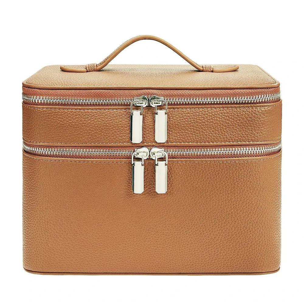 sac de maquillage professionnel portable à double couche personnalisé avec nom, trousse de soins de la peau, boîte de rangement pour produits de beauté, sac de maquillage multi-compartiments