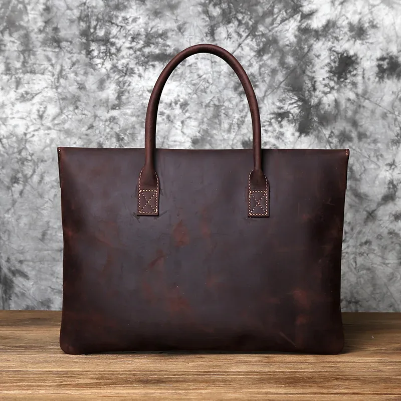 nzpj – mallette rétro en cuir pour hommes, sac à main décontracté, couche supérieure en peau de vache, sac d'affaires pour tablette, pochette fine pour ordinateur portable 16 pouces