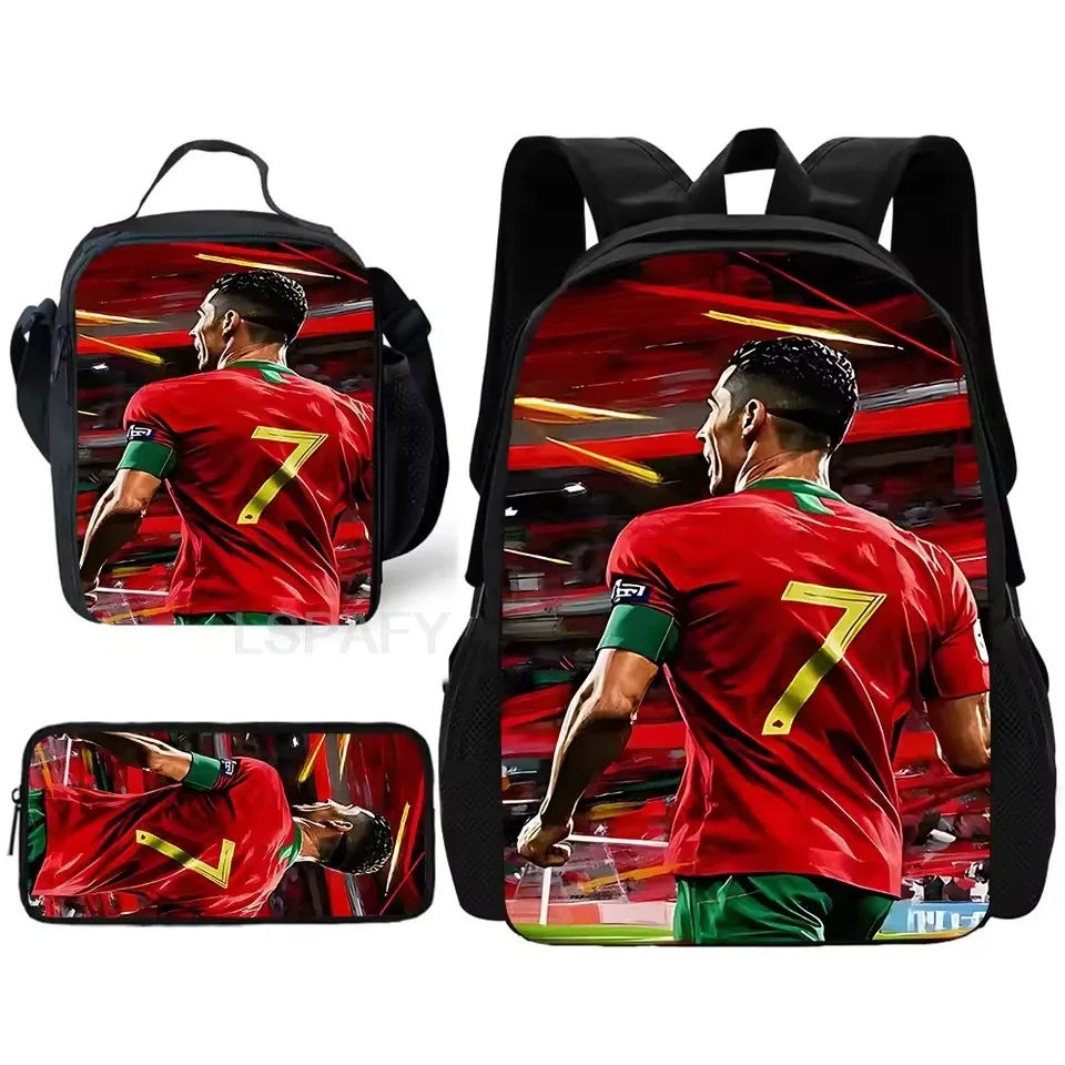 ensemble de sacs à dos 3 pièces à motif cr7 soccer star – sac à dos décontracté de grande capacité avec pochette et sac fourre-tout assortis, parfait pour le quotidien