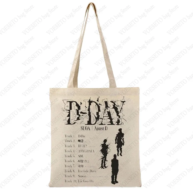 agust d print tote bag for gérers, album shopping bags, world tour, casual canvas, initiated bagages bags