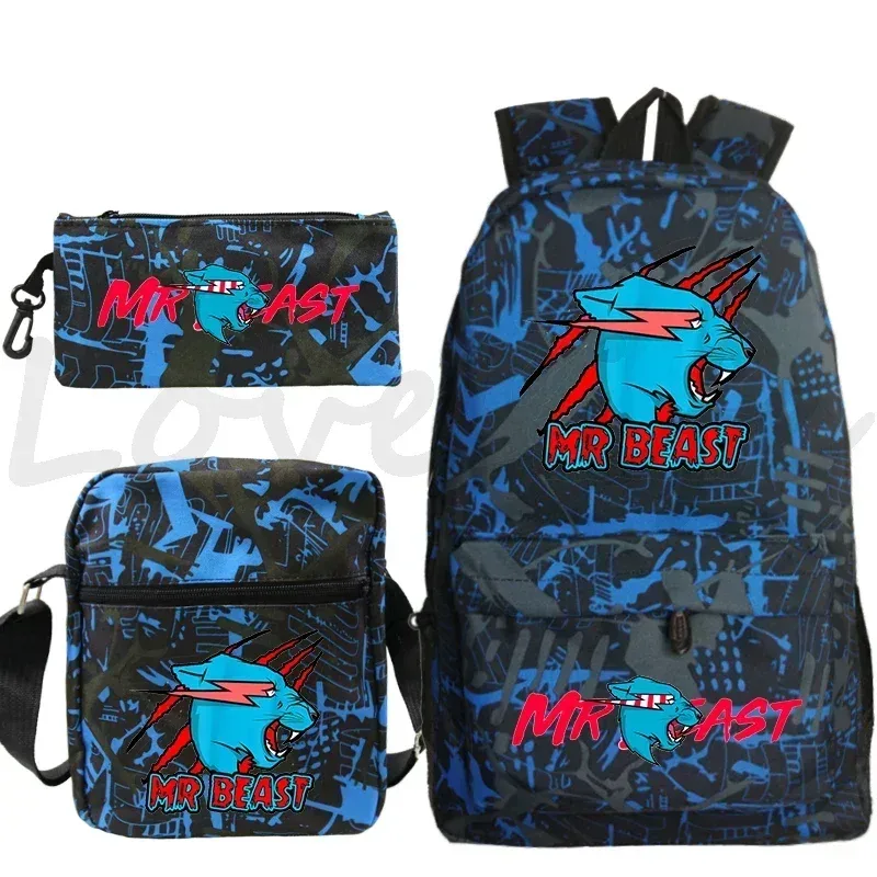 sac à dos d'école mr beast lightning cat pour garçons et filles, sacs d'école 3 pièces/ensemble, sac de voyage, sac à dos imprimé mr beast, mochila pour enfants, cadeau