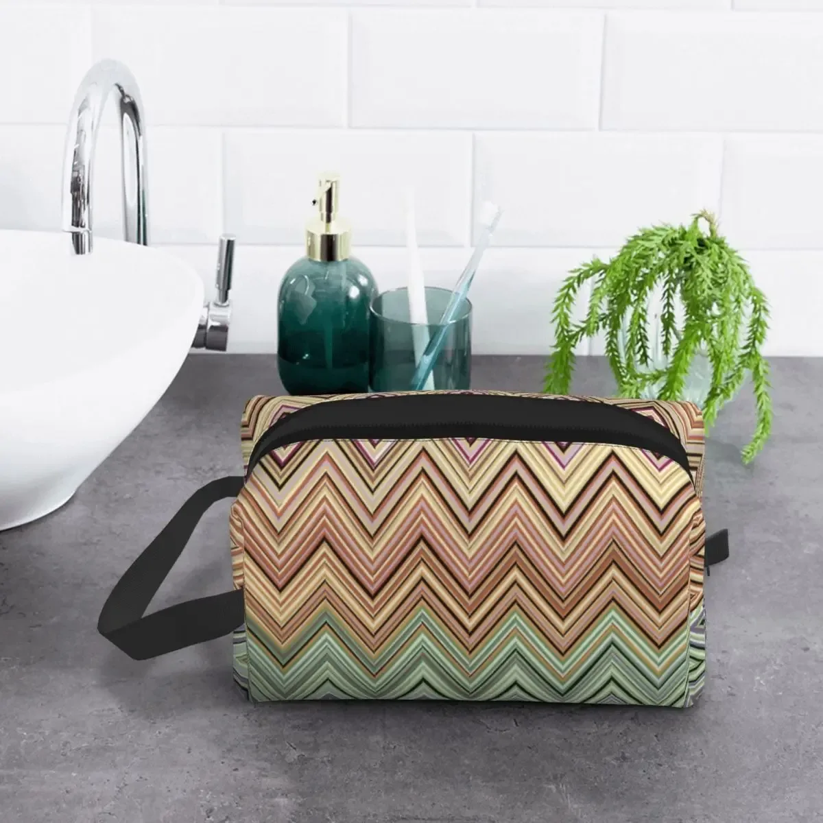 trousse de maquillage chevron zig zag pour décoration intérieure, organisateur cosmétique, trousse de toilette de voyage pour femmes
