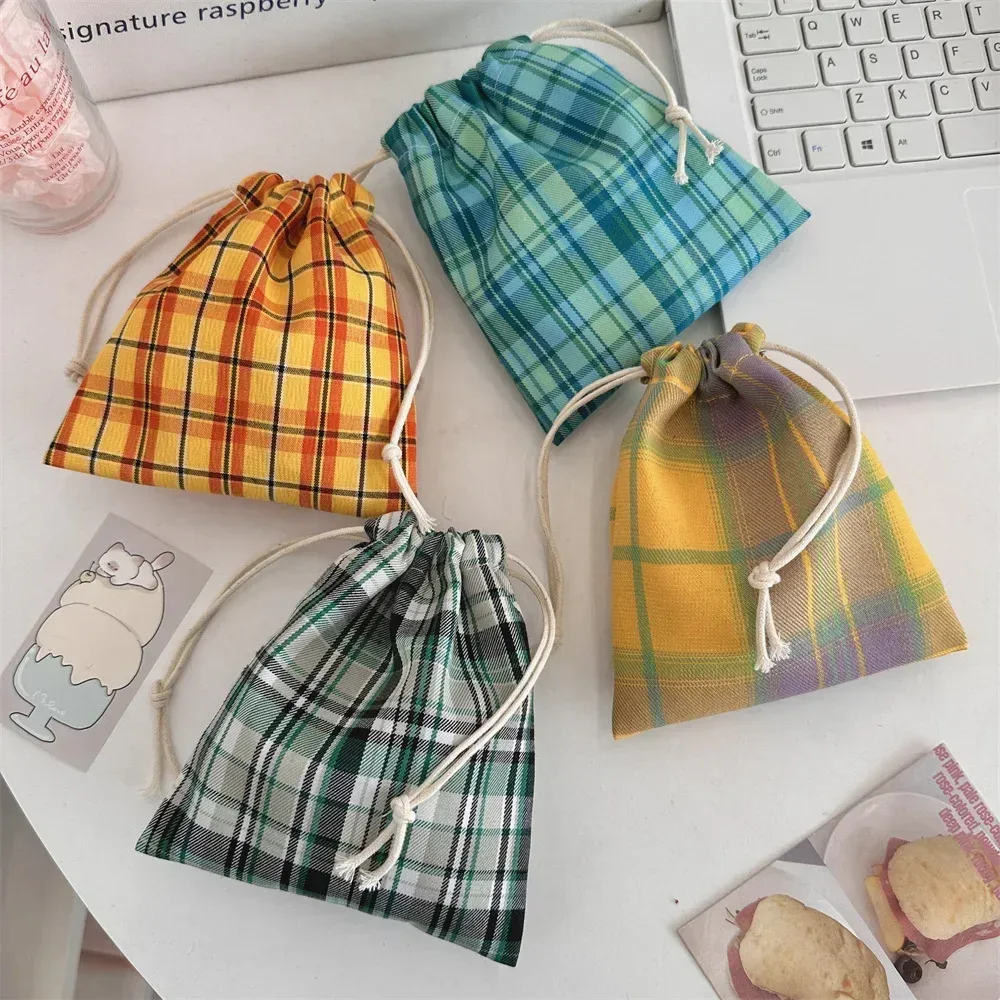 sacs à cordon imprimés en grille, sac à main pour femmes, porte-monnaie, pochette pour clés, rouge à lèvres, sac de rangement pour bijoux, sac anti-poussière, sacs à cordon