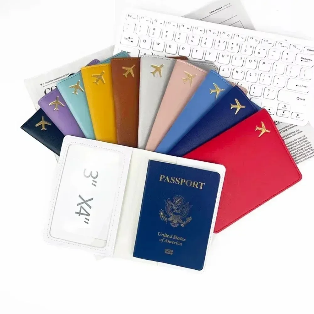 Porte-passeport en cuir PU, housse de protection légère et étanche pour passeport, rangement portable, portefeuille pour cartes de crédit de couleur unie