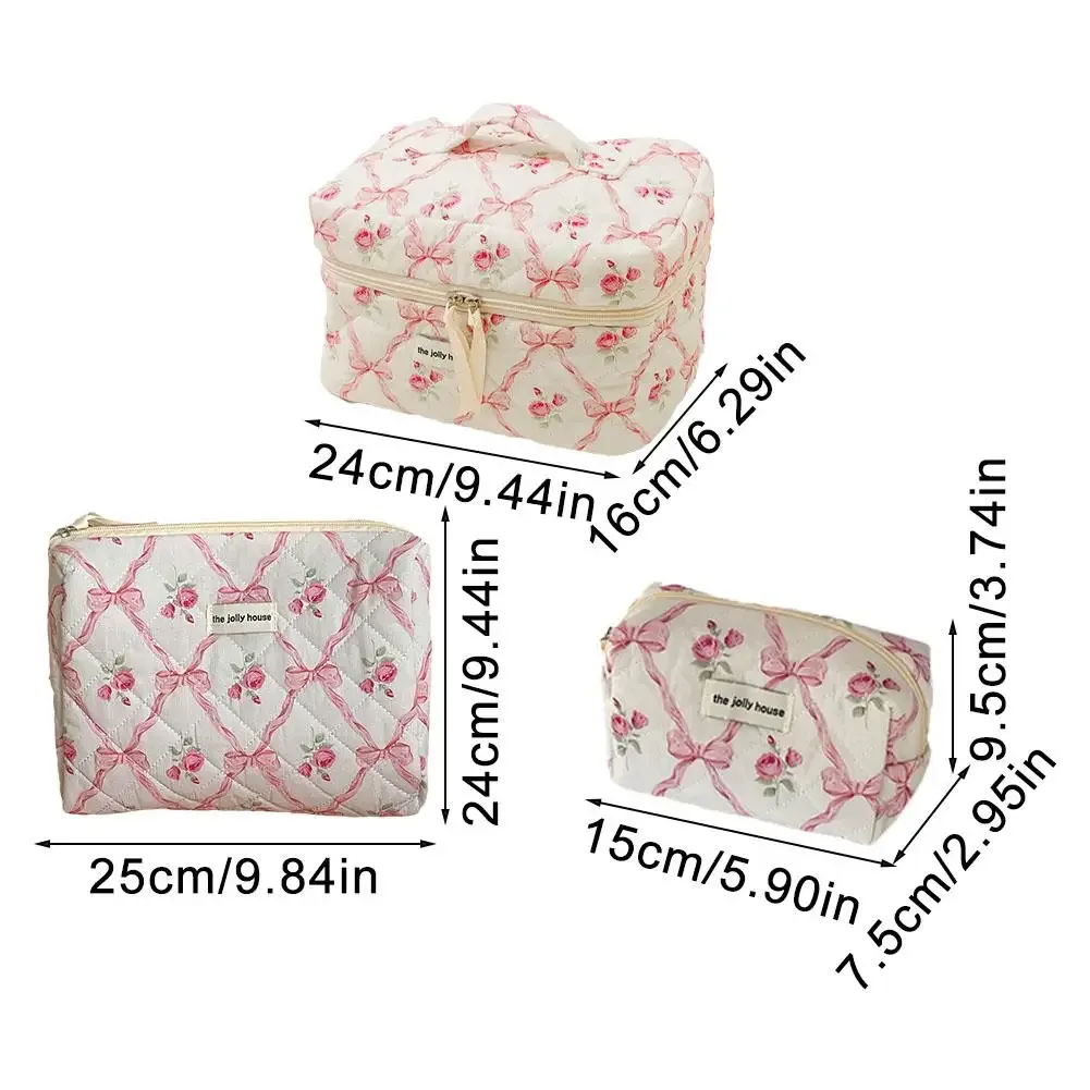 trousse de maquillage matelassurera pour femme, trousse de toilette portable pour filles, sac à main à glissière, mignon, nœud de fleur, évaluation cosmétique, grill féminin