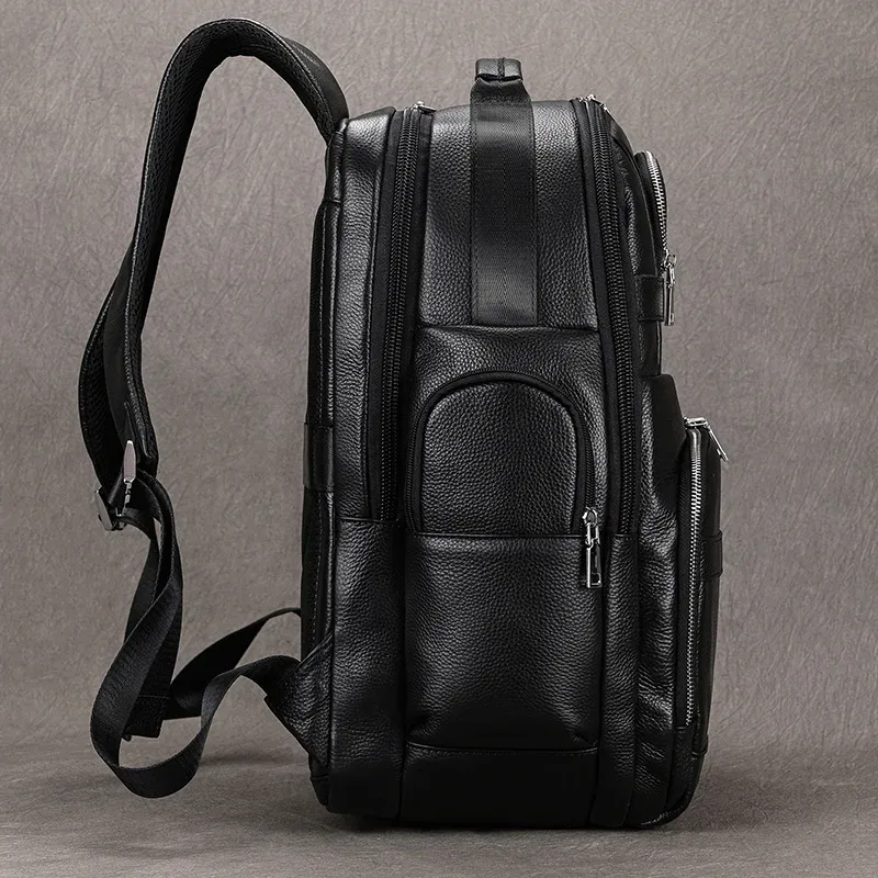 luufan-sac à dos de chargement usb pour homme, cuir de vache véritable, sac à dos étanche pour ordinateur portable 16 ", cartable noir, grand sac à dos de voyage pour homme