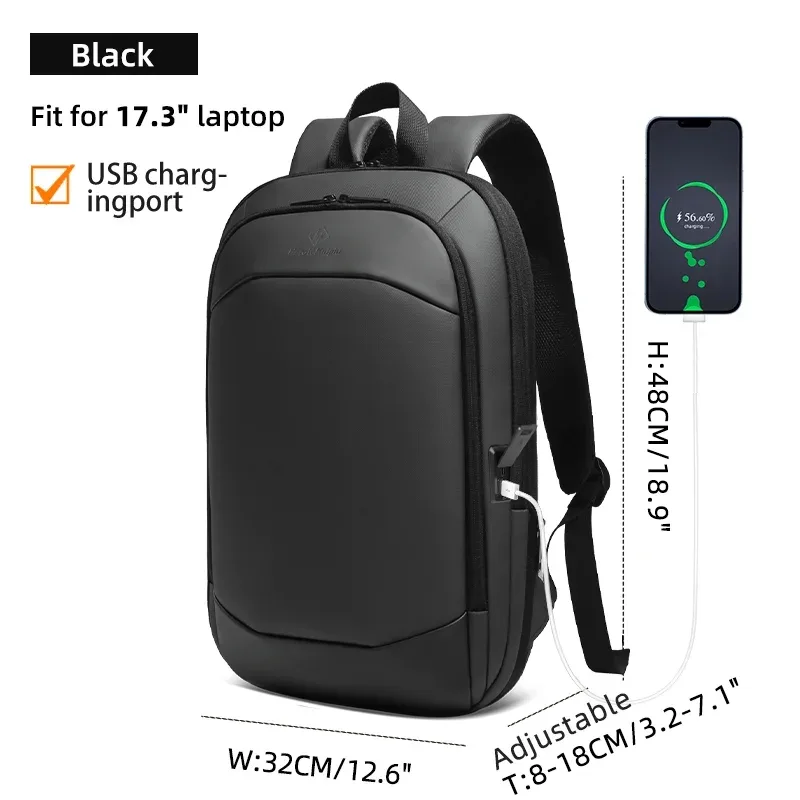 heroic knight sac à dos de voyage pour hommes étanche 17.3 "bagage à main sac à dos pour ordinateur portable mince extensible ykk trajet d'affaires mochila