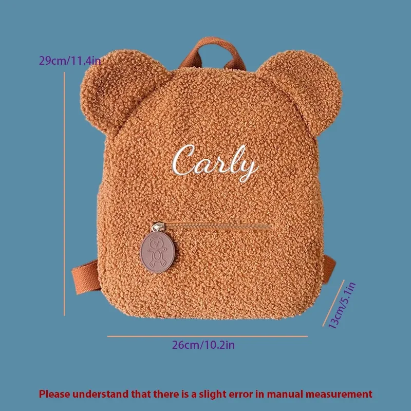 sac à dos décontracté en peluche brodé personnalisé en forme d'ours en peluche, idéal pour l'école, les sorties quotidiennes et les cadeaux