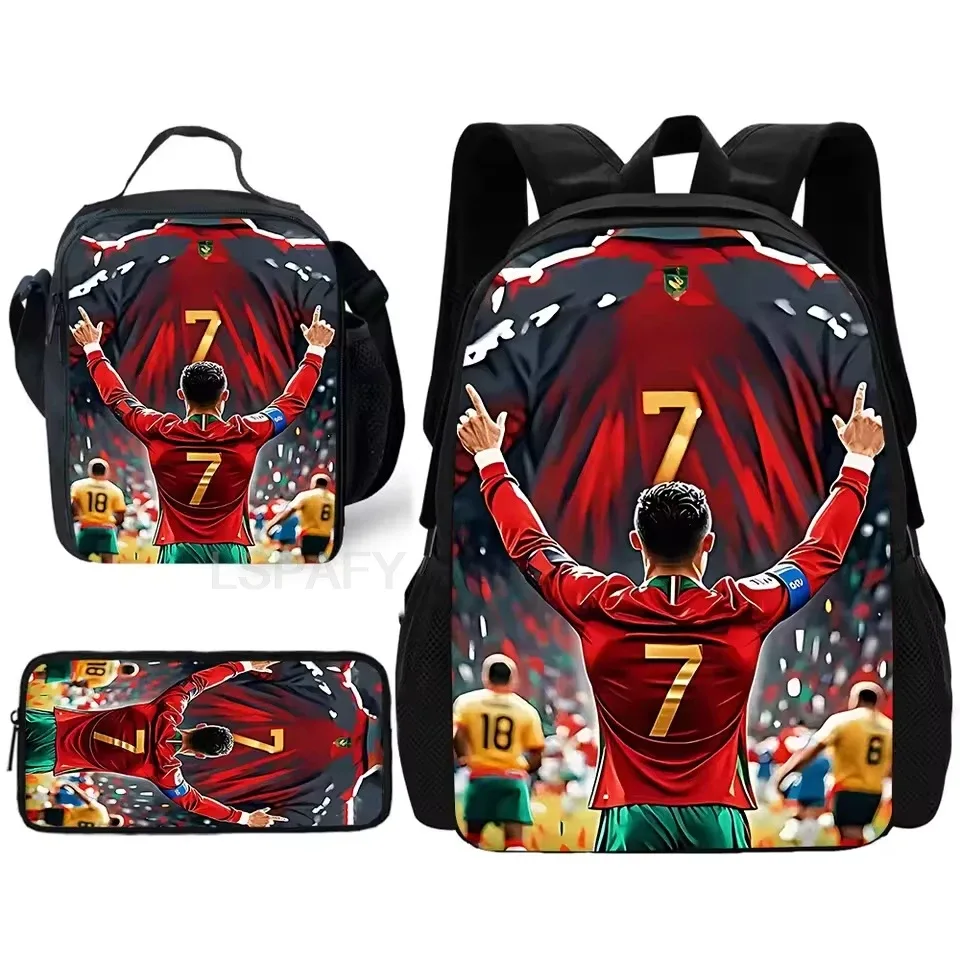 ensemble de sacs à dos 3 pièces à motif cr7 soccer star – sac à dos décontracté de grande capacité avec pochette et sac fourre-tout assortis, parfait pour le quotidien