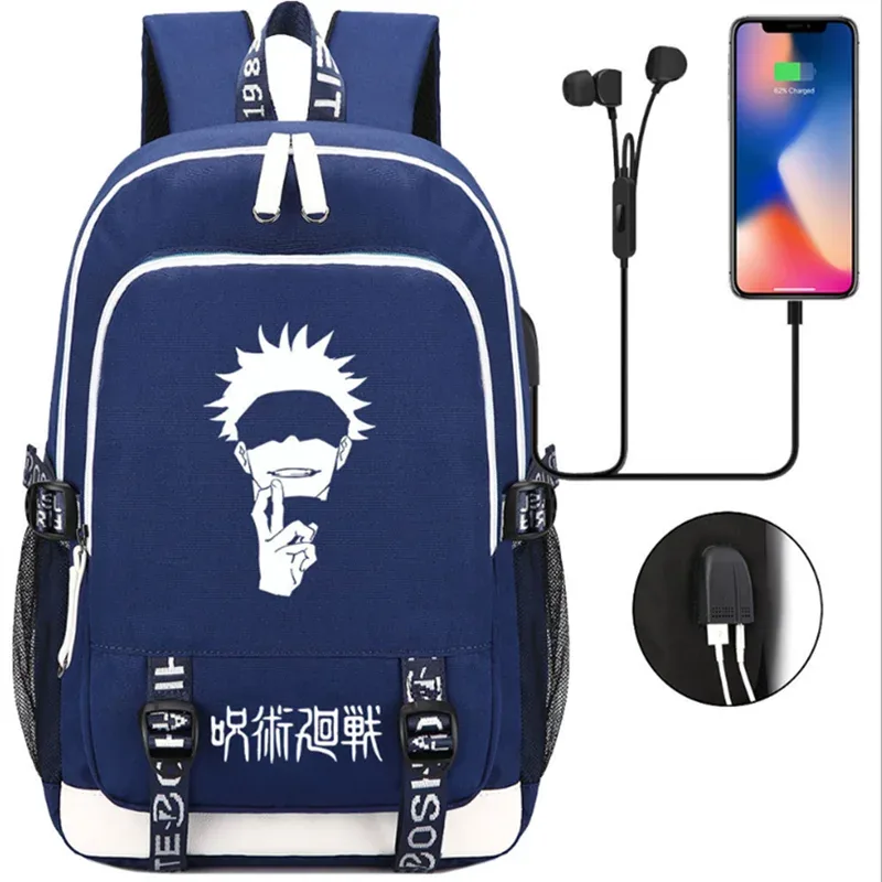 jujutsu kaisen anime sacs à dos adolescents livre cartable unisexe mode usb port de charge ordinateur portable voyage épaule en plein air mochila
