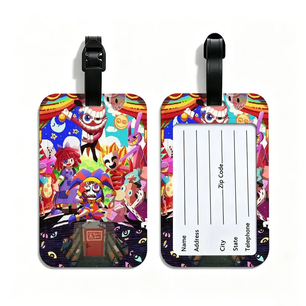 étiquette de bagage en pvc, motif de dessin animé "le cirque numérique incroyable", accessoire de voyage, design anti-perte, pochette détachable pour carte d'information.