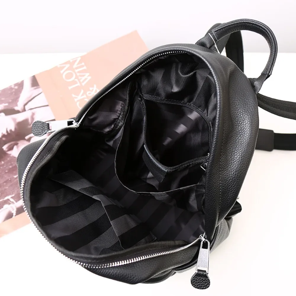 sac à dos de voyage de grande capacité pour femme, cuir de vachette optique, sac double initié, cuir de vachette noir, classique, loisirs, luxe