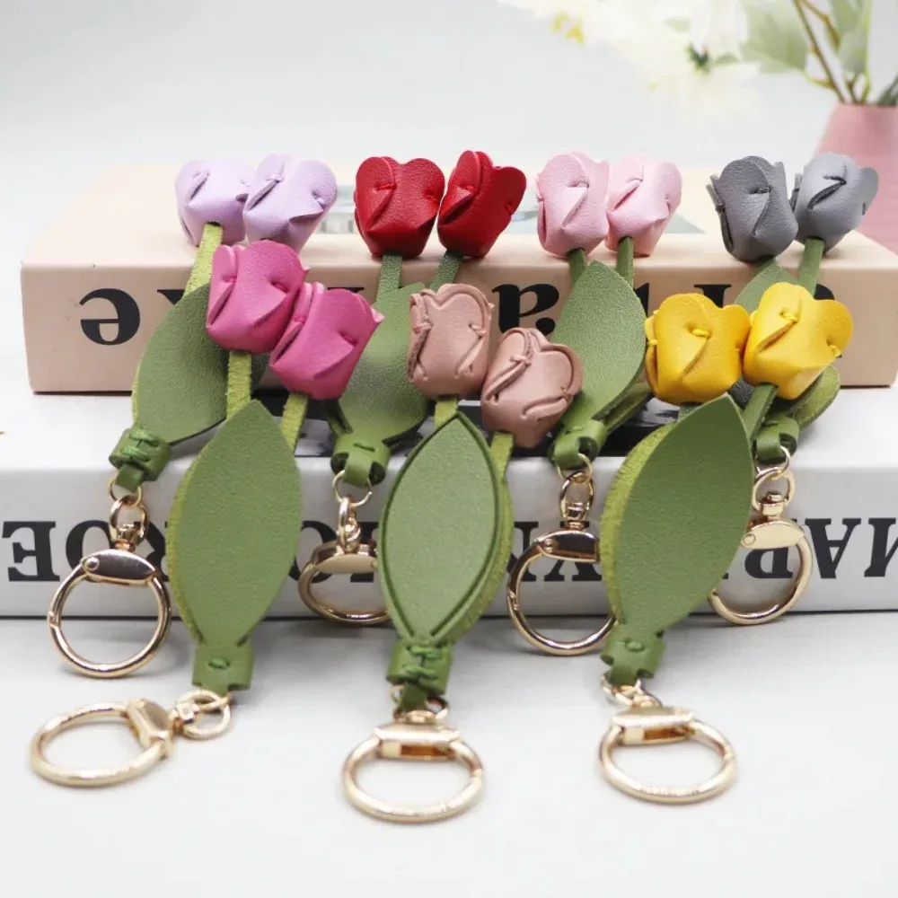 Pendentif de sac tulipe doux Dopamine, porte-clés de voiture de Style coréen, accessoires assortis, sac à dos frais en cuir PU, décoration pour fille