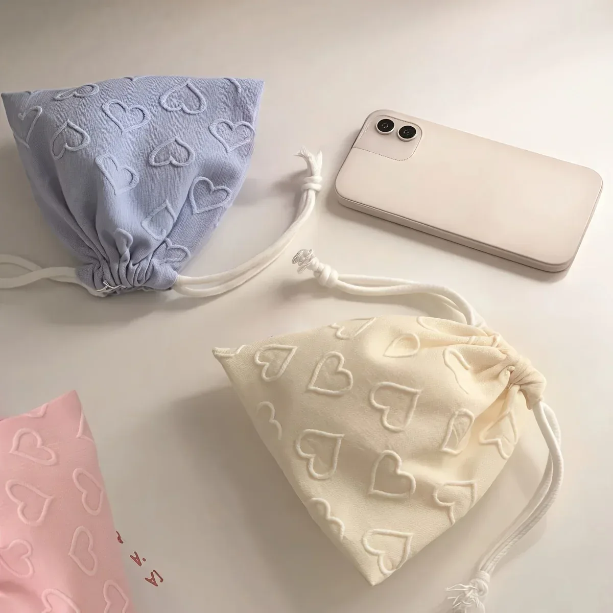 Sac de rangement à cordon imprimé cœur mignon, 1 pièce, organisateur de voyage Portable pour chargeurs, écouteurs et câbles de données, sac de rangement mignon