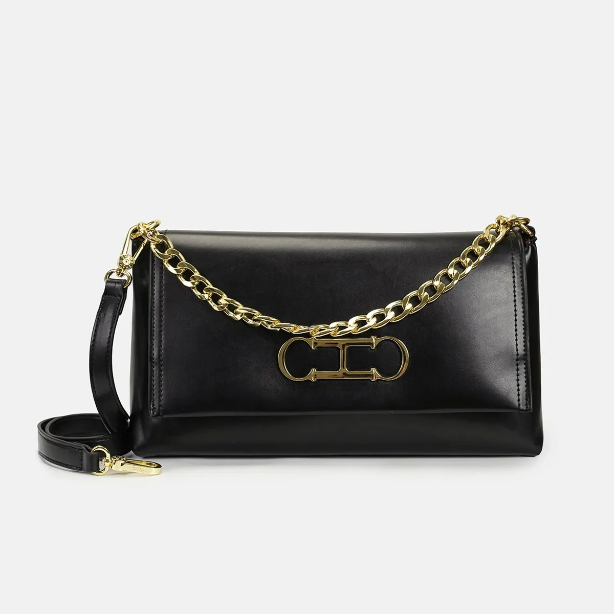 sac à bandoulière en cuir ch avec chaîne, logo et accessoires métalliques, pochette bandoulière pour événements quotidiens et soirées, sac à main tendance