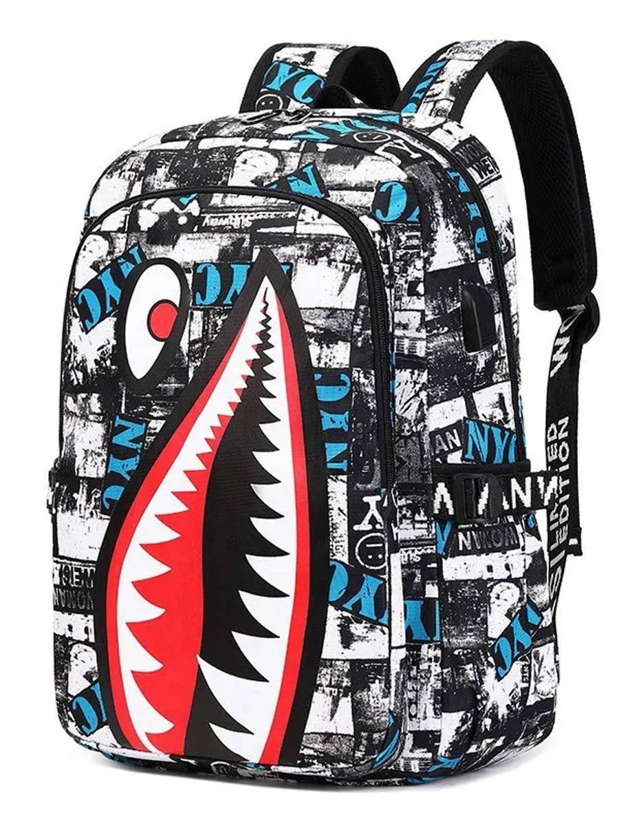 sac à dos pour enfants de l'école primaire, motif requin, grande capacité, léger, simple, sac à dos de dessin animé