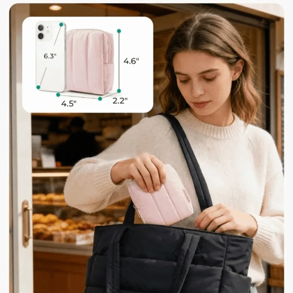 organisateur de cosmétiques imperméable, grande capacité, fermeture à glissière, sac à maquillage avec poche latérale, sac à maquillage matelassé portable pour femmes