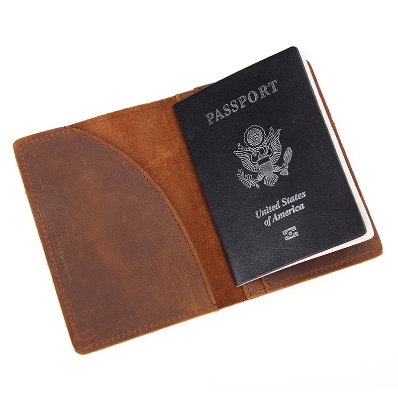 porte-passeport en cuir véritable unisexe, cuir de vache vintage, étui pour cartes de crédit, portefeuille de voyage pour hommes et femmes