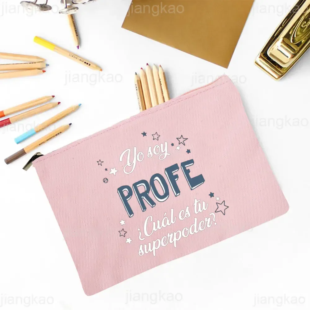 sac à crayons imprimé espagnol, meilleur professeur dans le mot, école, fournitures de papeterie, sacs de rangement, trousse de maquillage de voyage, poudre de toilette, cadeaux