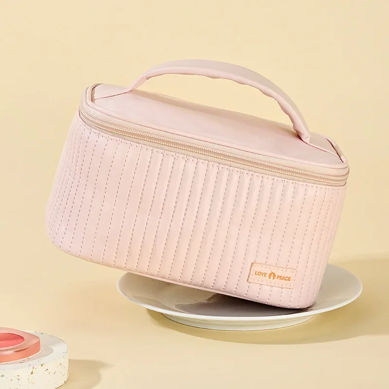 sacs de maquillage pour femmes, trousse de toilette de voyage, étuis mignons, sac portable, boîte organisatrice de maquillage de couleur unie, trousse à cosmétiques, neceser en cuir pu