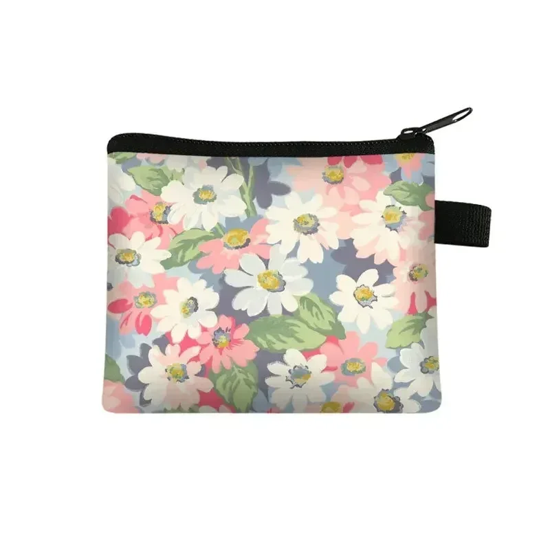 petit sac à cosmétiques imprimé floral pour filles et femmes, sac de rangement pour serviettes hygiéniques, sac de rangement pour pièces de monnaie, carte, argent, écouteurs, porte-rouge à lèvres, pochette