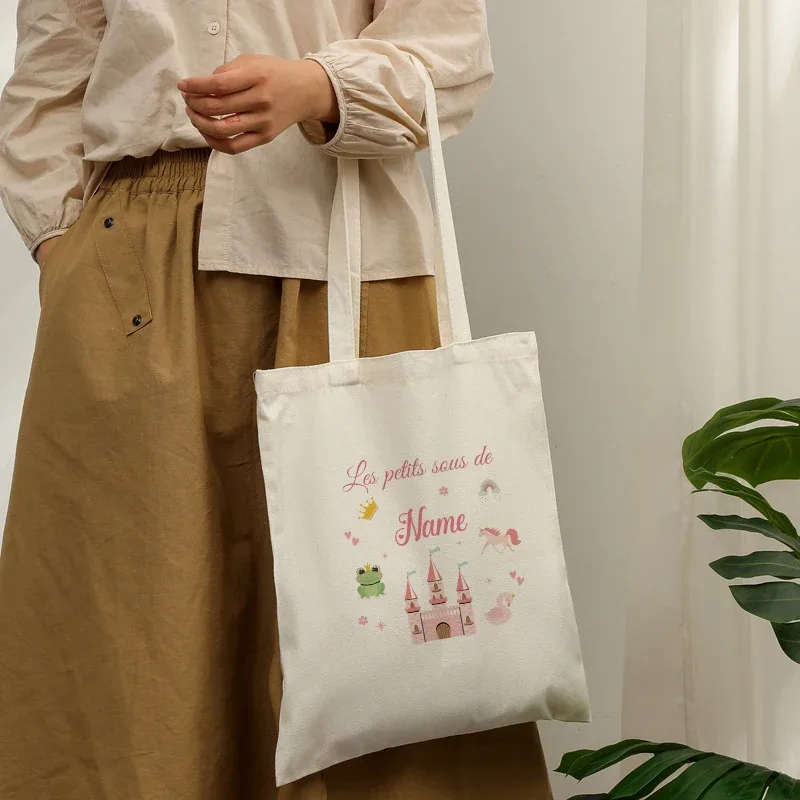 sacs fourre-tout en toile personnalisables avec nom, motifs de princesse sirène, sac de voyage pour amis, anniversaire d'enfants, noël