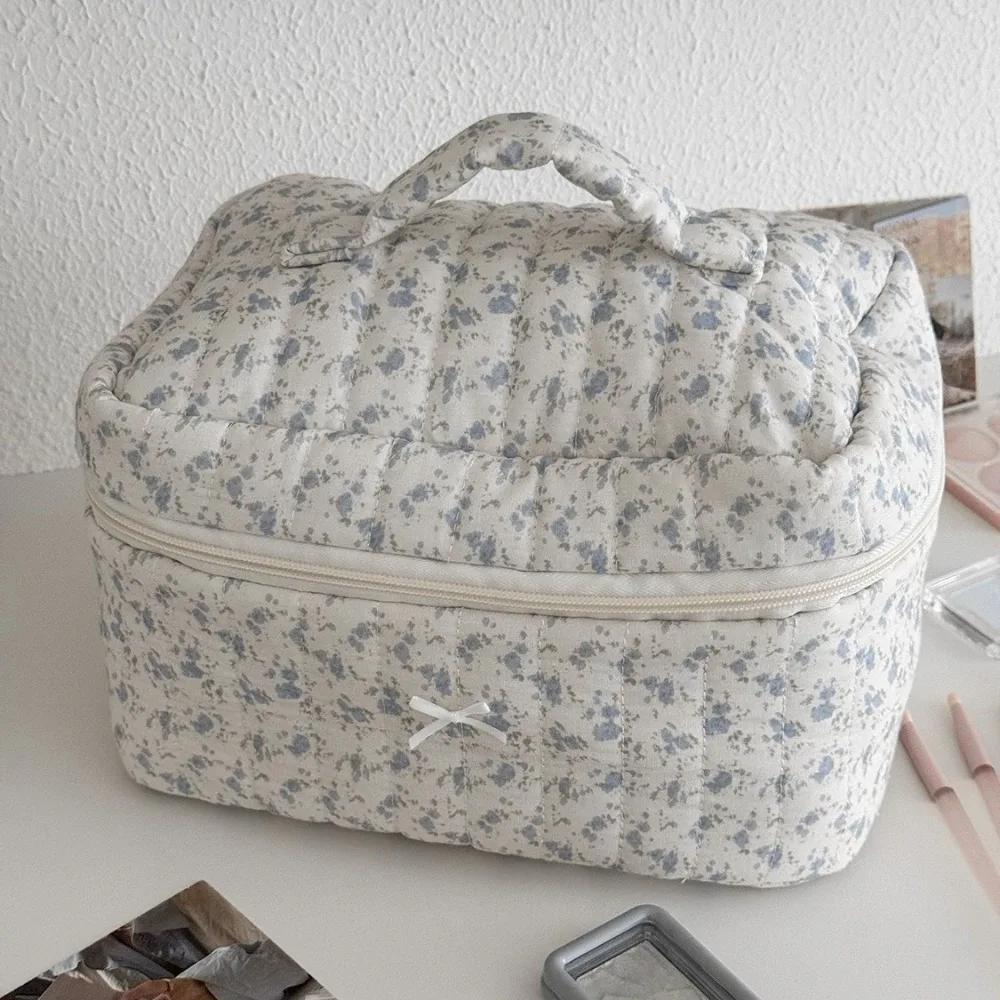 sac de rangement de cosmétiques floral, pochette de maquillage élégante à imprimé noir pour femmes