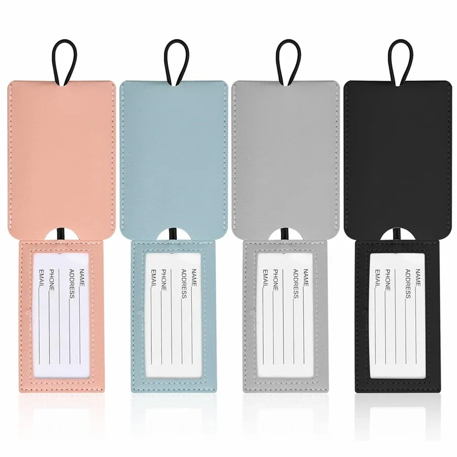 étiquettes de bagage en cuir pu, étiquettes nominatives de valise, accessoires de voyage, étiquette d'embarquement, étiquettes d'identification de nom, 4 pièces/ensemble