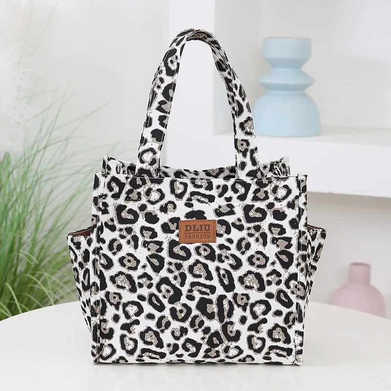 nouveau sac fourre-tout à déjeuner de grande capacité imprimé léopard rétro avec pochette de rangement sac à main de travail de banlieue sac de repas portable
