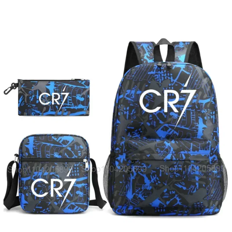 sacs à dos cr7 ronaldo pour garçons et filles, 3 pièces, sacs d'école, sac à bandoulière, trousse à crayons, capacité pour ordinateur portable, sac à dos de voyage quotidien, cadeau