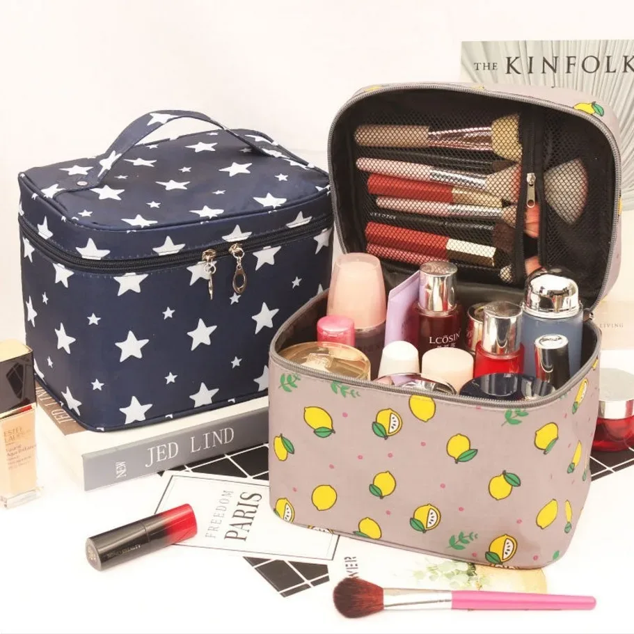 sac de maquillage en toile imperméable pour femmes, organiseur de cosmétiques portable pour les voyages, pochette de rangement pour articles de toilette mignonne