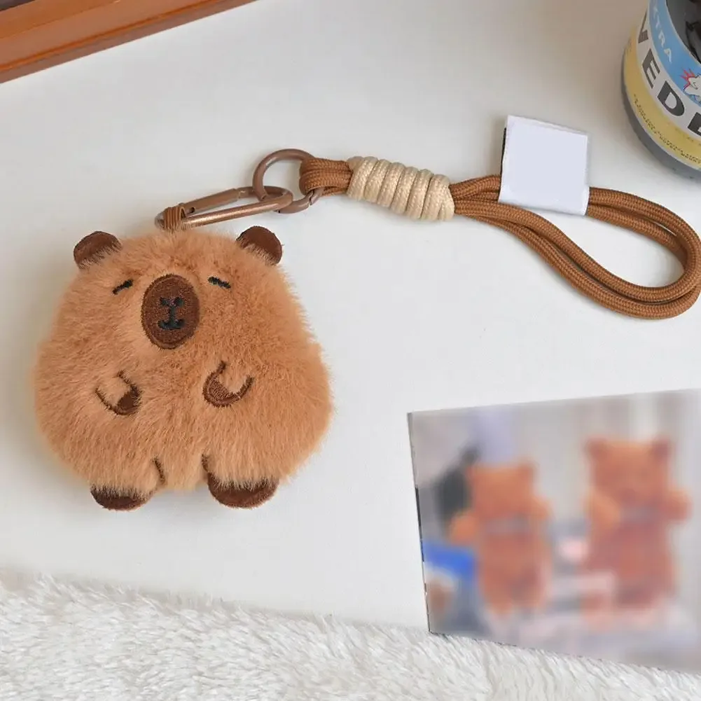 porte-clés en peluche capybara mignon, pendentif animal de dessin animé doux avec mousqueton et cordon, breloque kawaii, ornement de sac à dos, cadeau décoratif