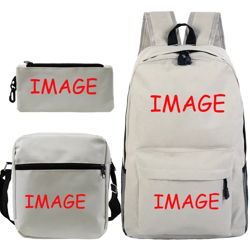 bricolage sac à dos livraison directe client sac à dos étudiant cartable 3 pièces/ensembles sacs à bandoulière logo personnalisé sacs hommes livre sacs mochila