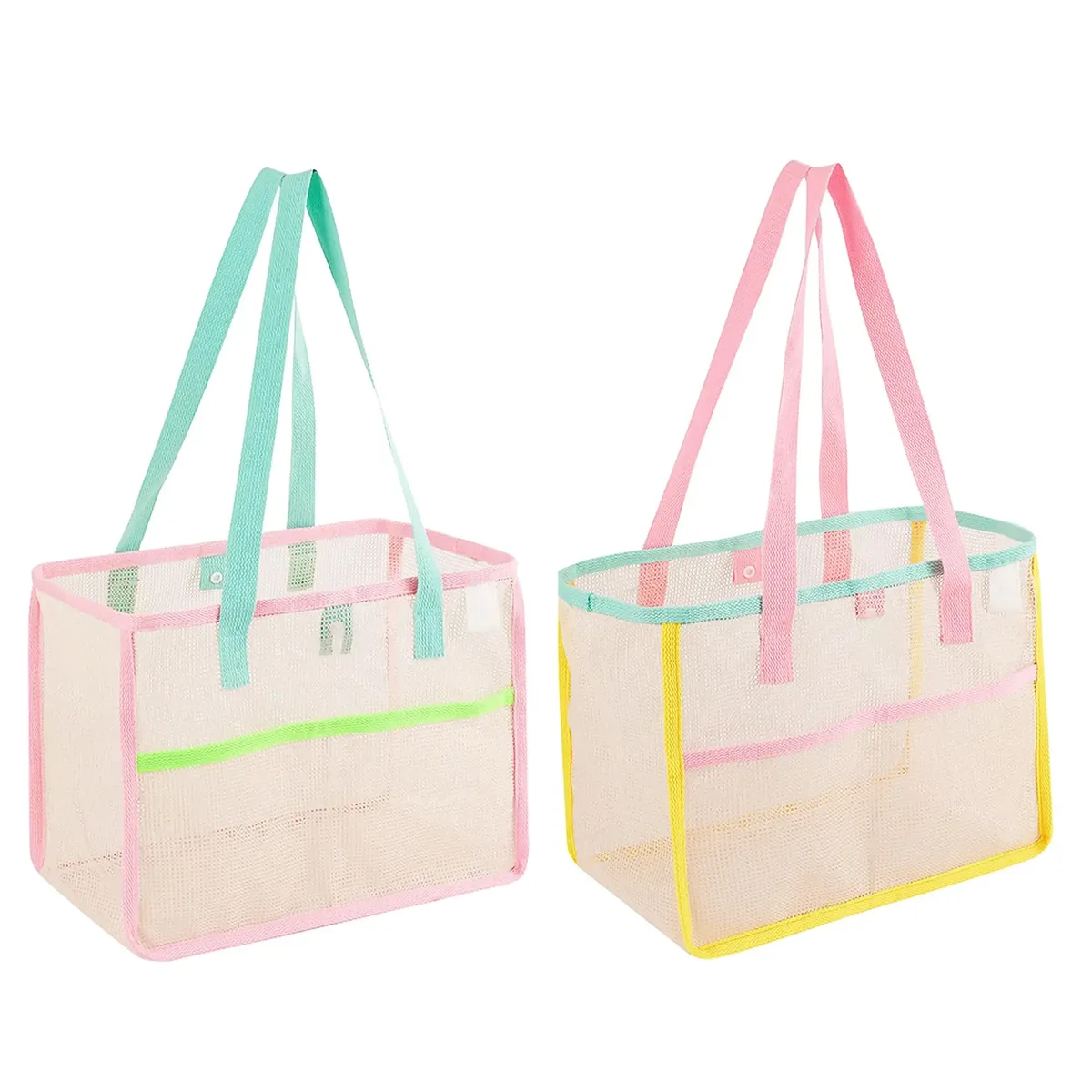 sacs de plage pour femmes, sacs de plage pliables colorés en filet, sac de voyage pour la piscine, poche de rangement pour accessoires de plage
